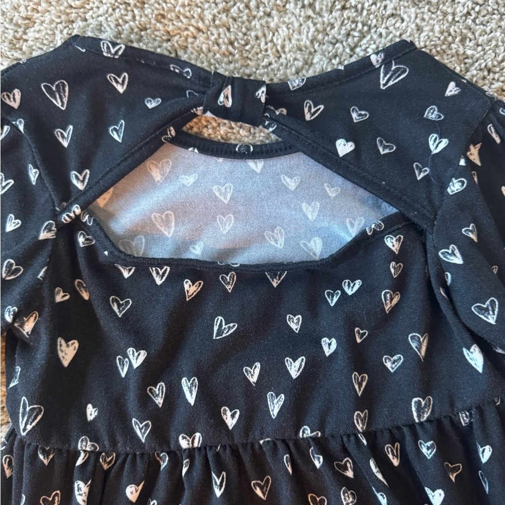 Girls Long Sleeve Dress | Black & White Heart Print | Valentines Day Size Medium - Picture 6 of 7